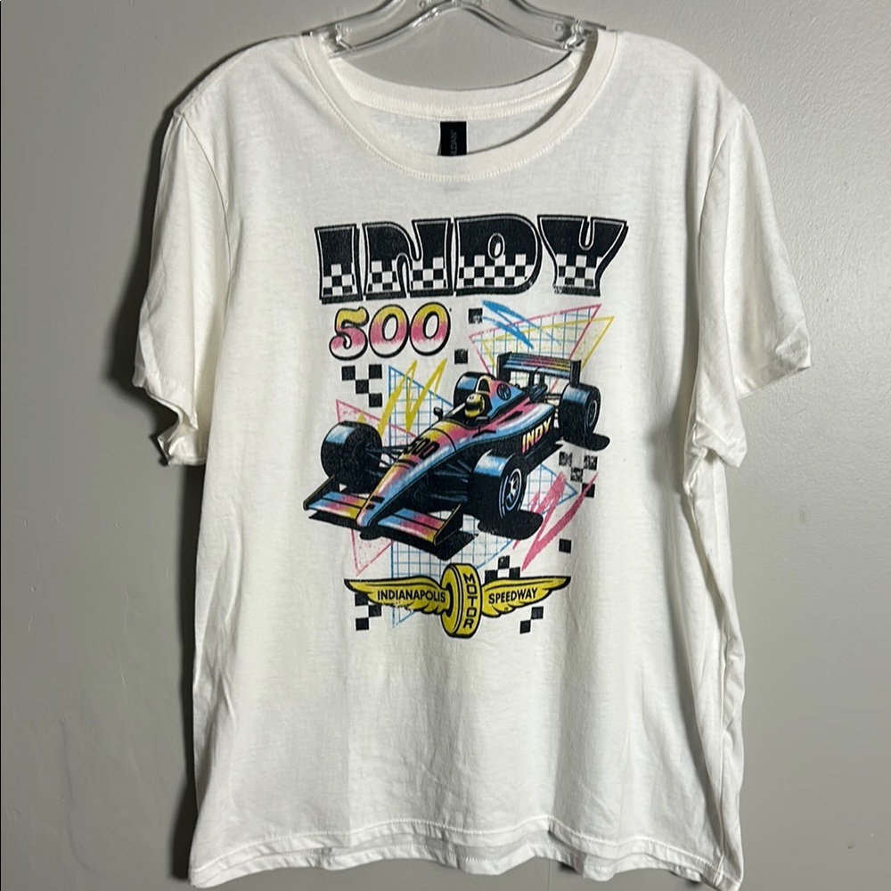 Indy 500 Women’s Indianapolis Motor Speedway Gildan White Retro T-Shirt Sz XL